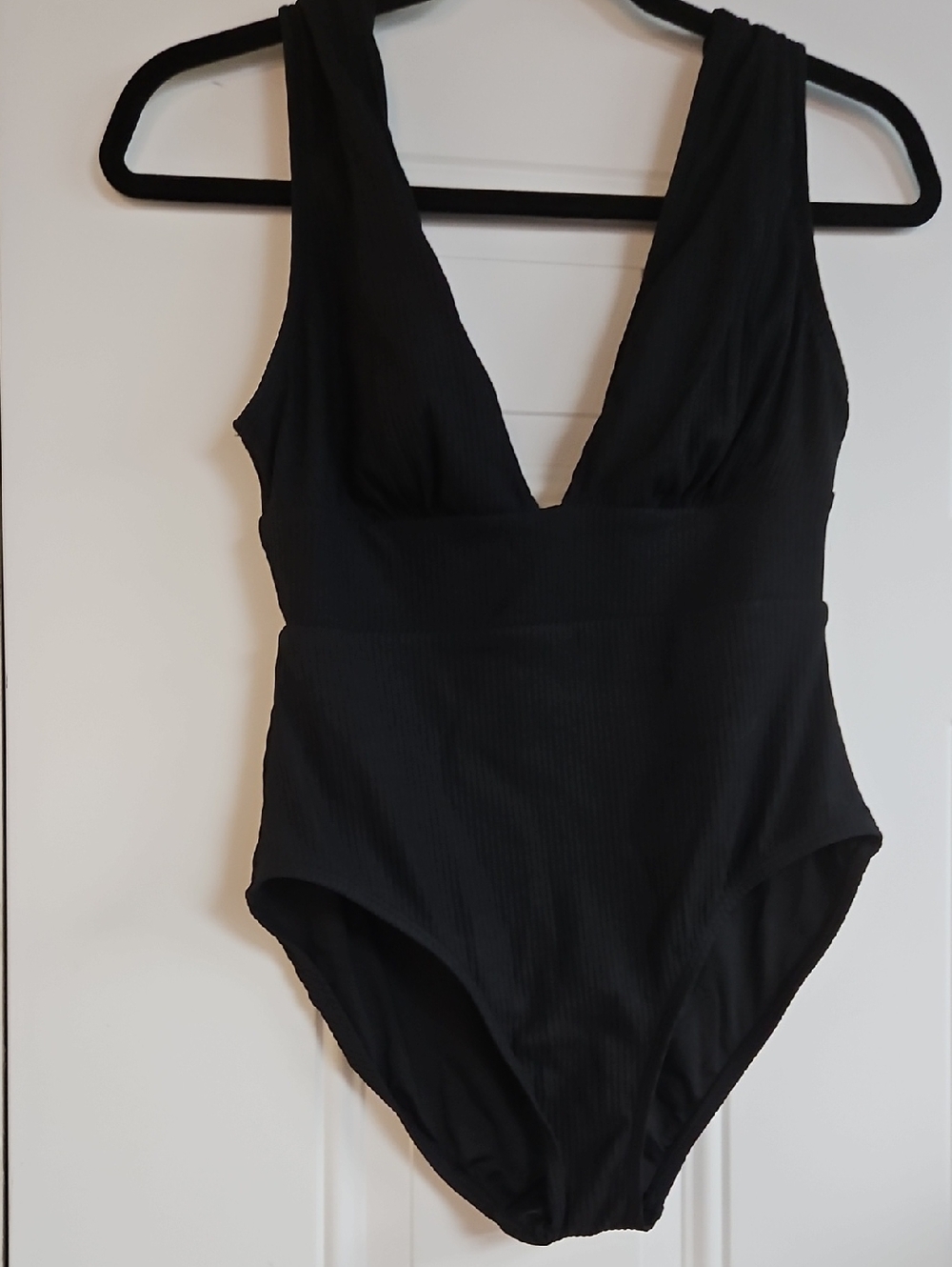 Andie Black Ribbed Plunge One-Piece Swimsuit XS